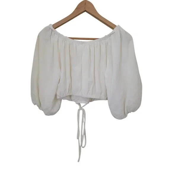 ASTR The Label Balboa Off-Shoulder White Peasant Top Blouse Women's Small - Picture 2 of 5